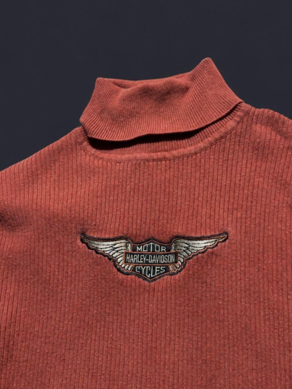 Harley-Davidson Rust Red Ribbed Turtleneck Sweater Womens Medium